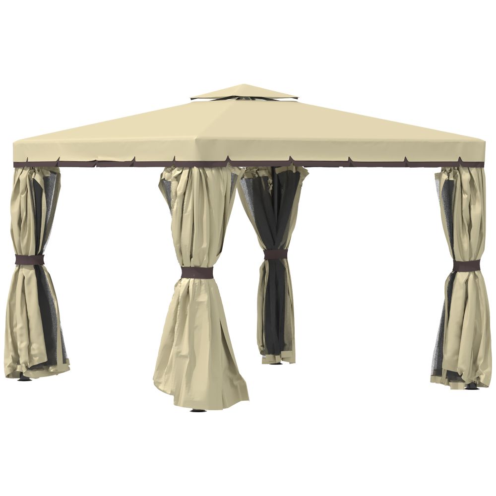 Elegant 3x3m Patio Gazebo with Water-Repellent Roof & Mosquito Net - Beige
