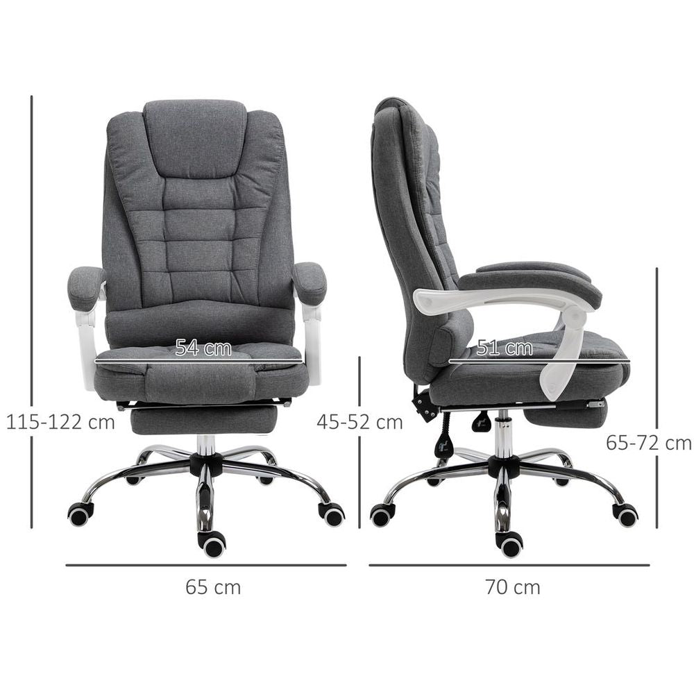 Vinsetto Grey Home Office Chair: Adjustable Swivel Recliner with Footrest