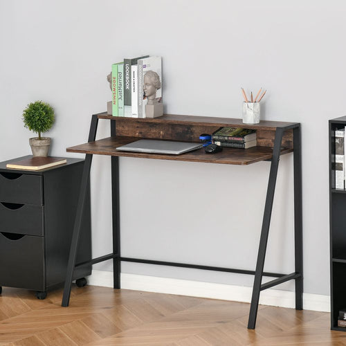 Rustic Brown Writing Desk & Workstation with Storage Shelf - Minimalist Elegance