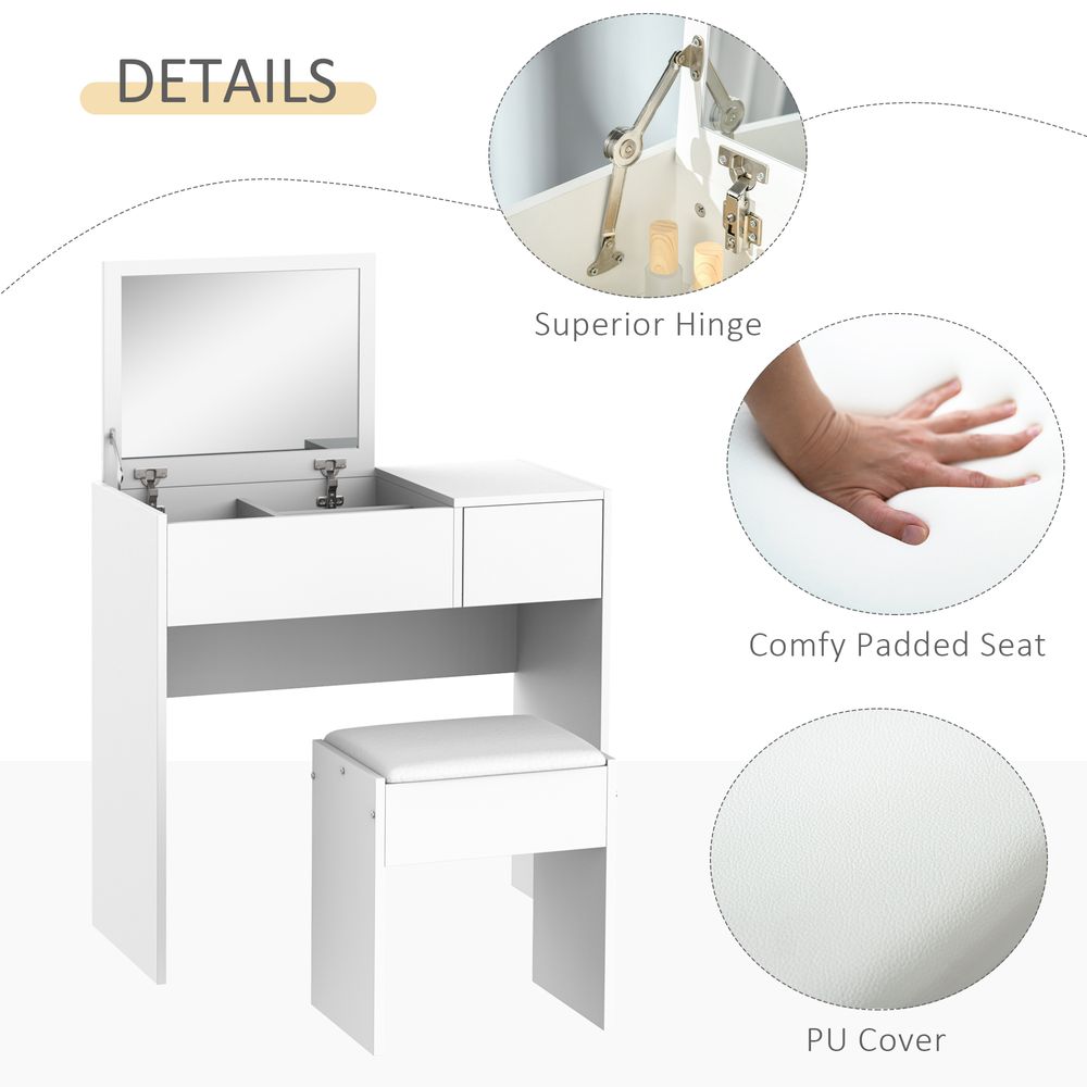 Elegant White Vanity Set with Padded Stool - Stylish & Space-Saving Solution!
