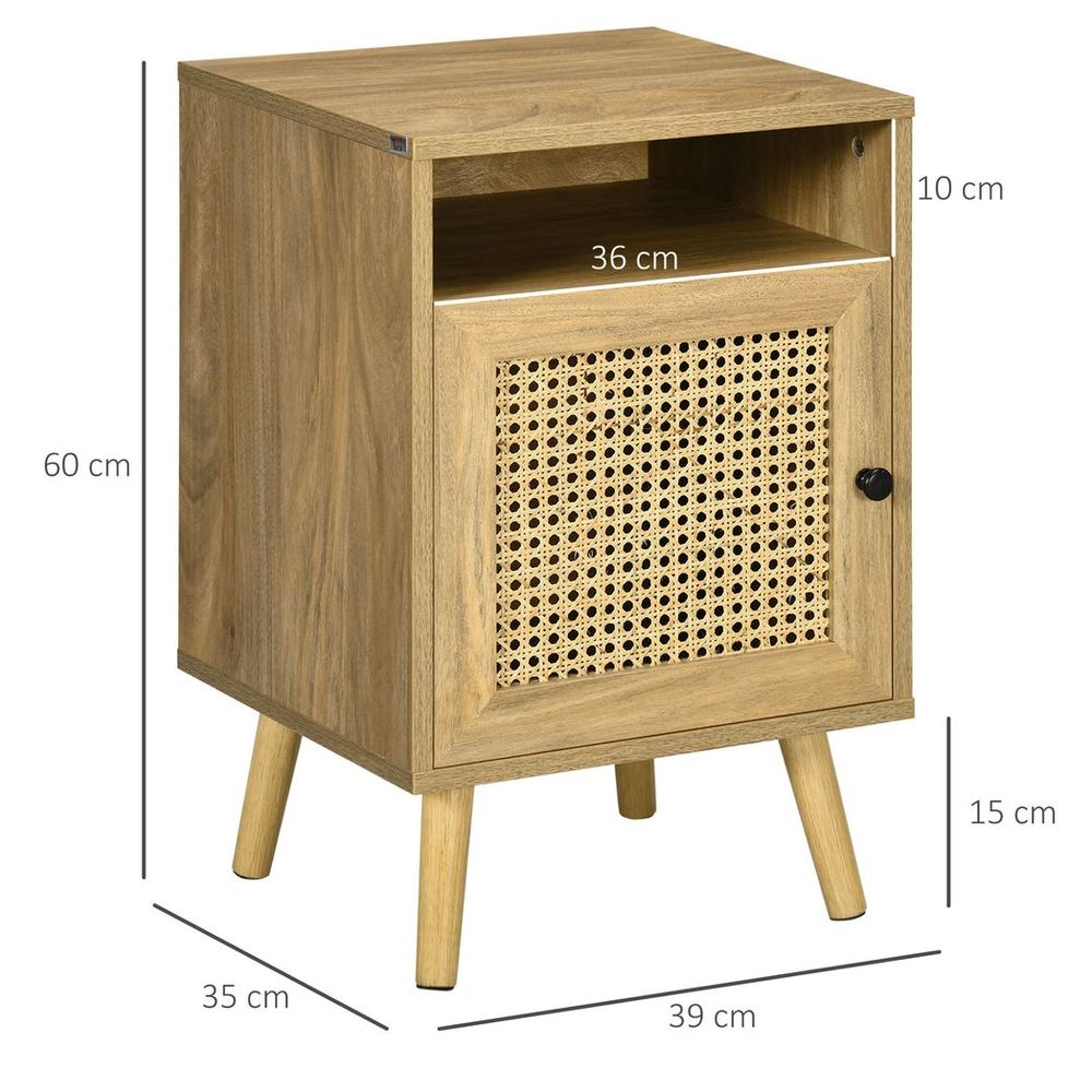 Rustic Elegance: HOMCOM Rattan Nightstand with Cabinet & Shelf for Chic Spaces