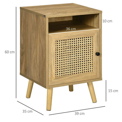 Rustic Elegance: HOMCOM Rattan Nightstand with Cabinet & Shelf for Chic Spaces