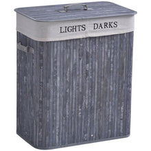 Load image into Gallery viewer, Double Section Bamboo Laundry Hamper with Removable Lining &amp; Easy Handles
