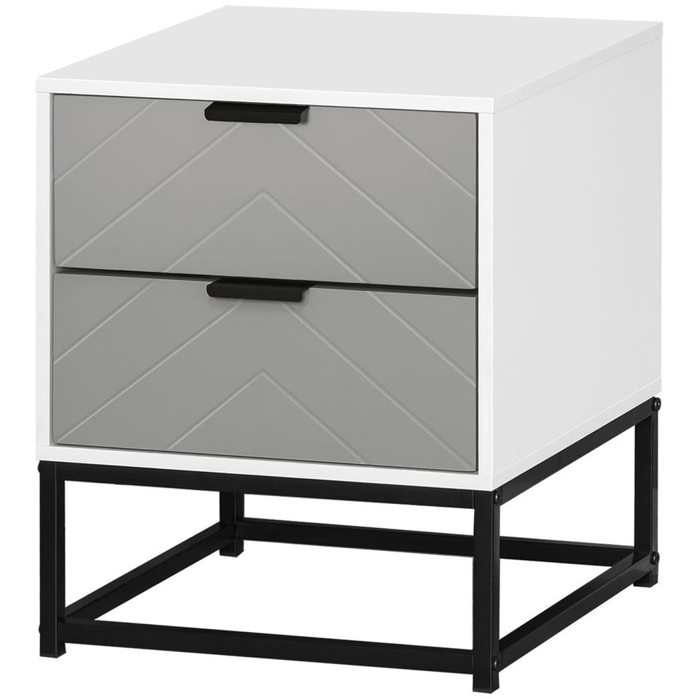 Stylish 2-Drawer Bedside Cabinet with Sturdy Metal Base - Modern Storage Solution