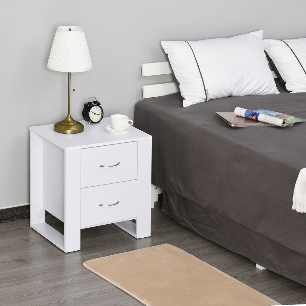 Elegant White 2-Drawer Bedside Table - Modern Storage Solution