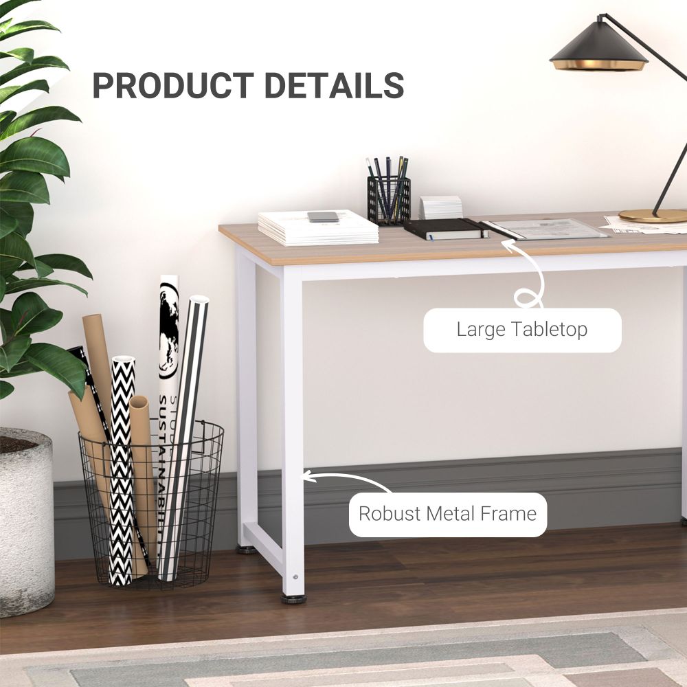 Modern Oak Grain Computer Desk with Durable White Metal Frame - Stylish & Functional