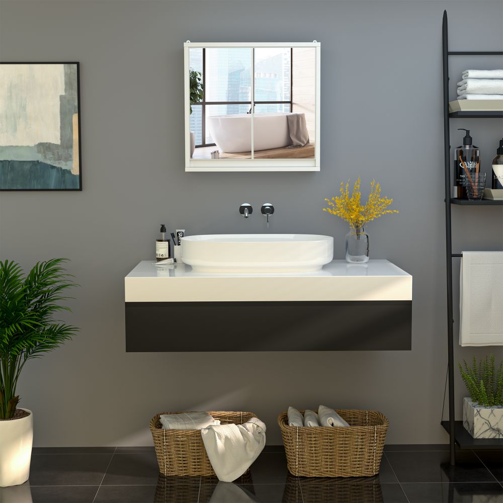 Stylish Wall-Mounted Mirror Cabinet with Adjustable Shelf & Storage for Bathrooms