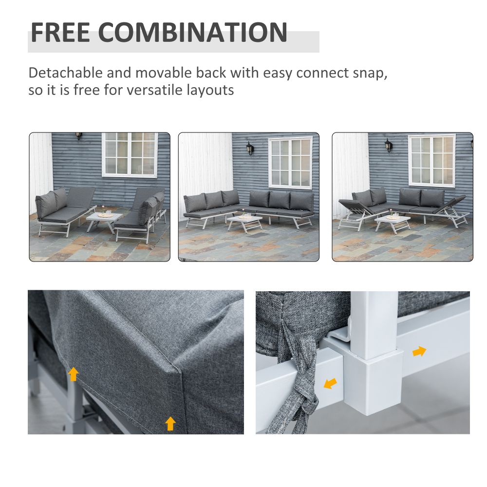 Versatile 3-Piece Garden Seating Set: Grey Convertible Sofa & Coffee Table