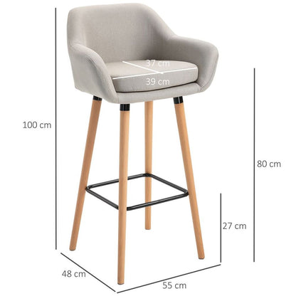 Set of 2 Modern Upholstered Bar Stools with Solid Wood Legs - Beige Comfort