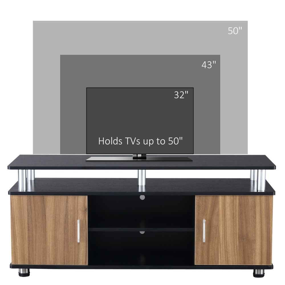 Modern Black & Walnut TV Cabinet Stand with Open Shelves & Storage Compartment