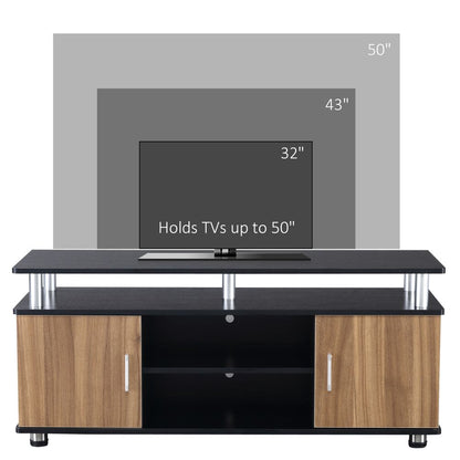 Modern Black & Walnut TV Cabinet Stand with Open Shelves & Storage Compartment