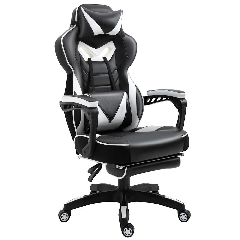 Ergonomic Reclining Gaming Chair with Footrest - Stylish White Office Comfort