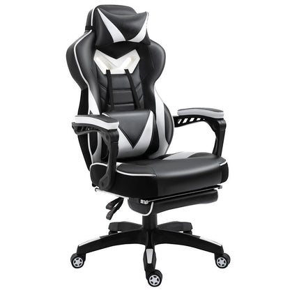 Ergonomic Reclining Gaming Chair with Footrest - Stylish White Office Comfort