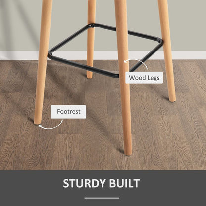 Set of 2 Modern Upholstered Bar Stools with Solid Wood Legs - Beige Comfort