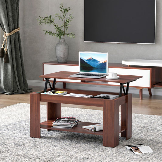 Stylish Lift-Top Coffee Table with Hidden Storage - Natural Wood Grain