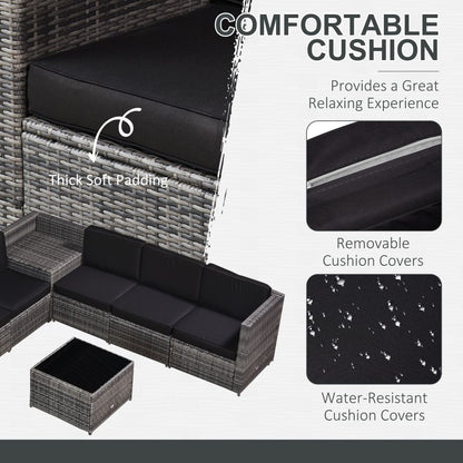 Outsunny Grey 6-Seater Rattan Sofa Set with Cushions - Stylish Comfort Awaits!