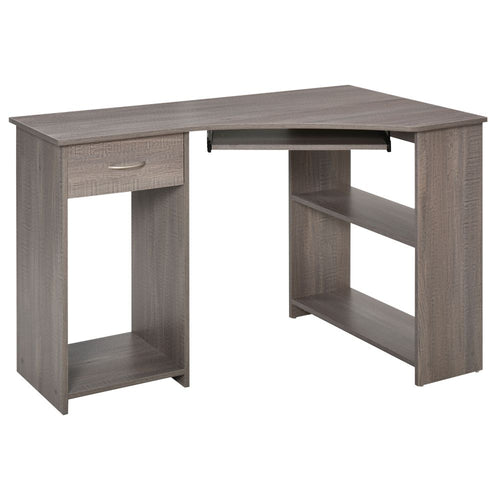Space-Saving L-Shaped Corner Computer Desk with Dual Shelves - Grey Elegance