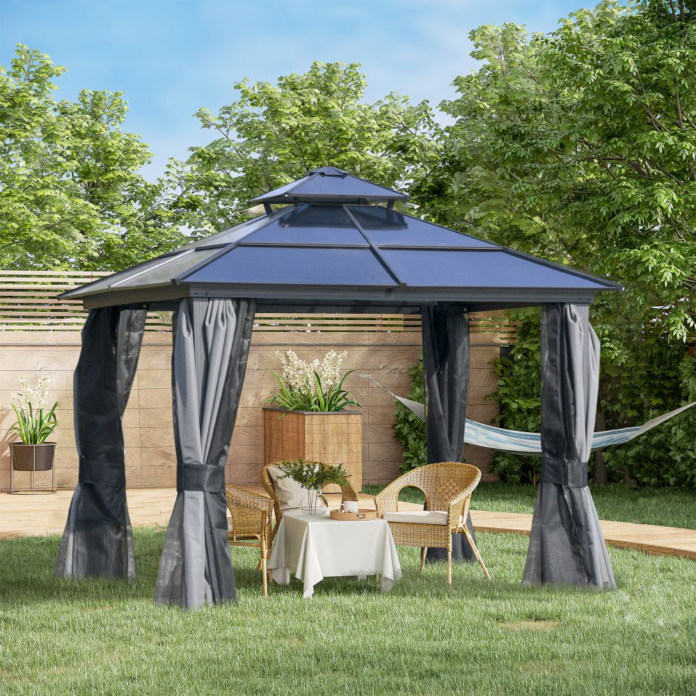 Spacious 3x3m Hardtop Gazebo with Steel Frame, Curtains & Insect Netting