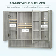 Load image into Gallery viewer, kleankin Grey Wall-Mounted Bathroom Mirror Cabinet with 3 Doors &amp; Storage
