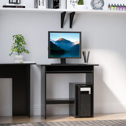 Compact Black Computer Desk with Keyboard Tray & Open Storage - 73.5cm