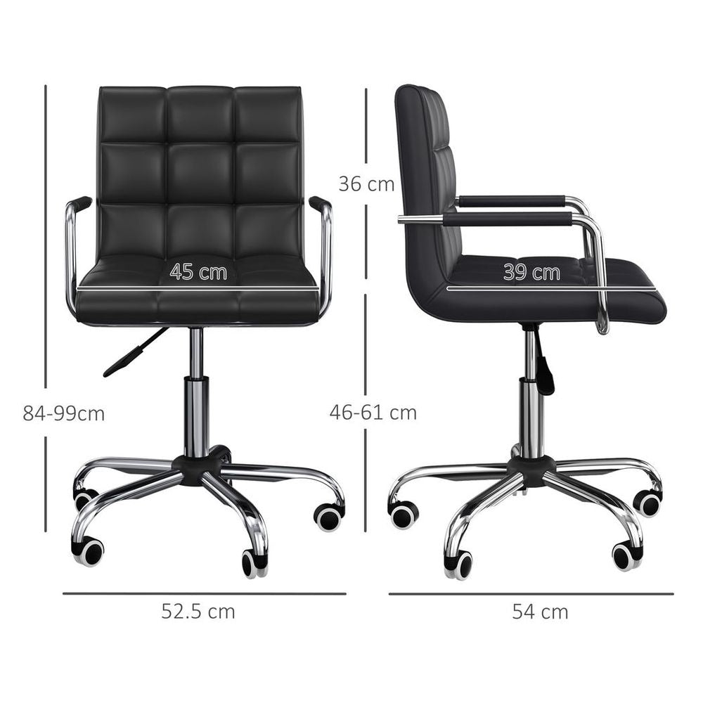 Stylish Mid-Back PU Leather Swivel Desk Chair with Armrests - Black
