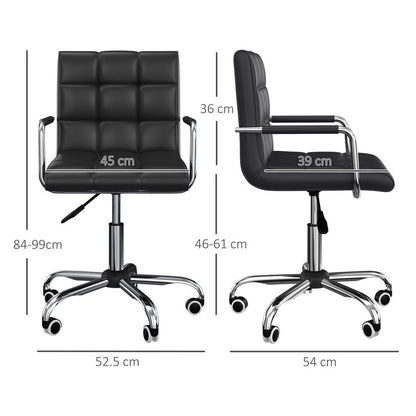 Stylish Mid-Back PU Leather Swivel Desk Chair with Armrests - Black
