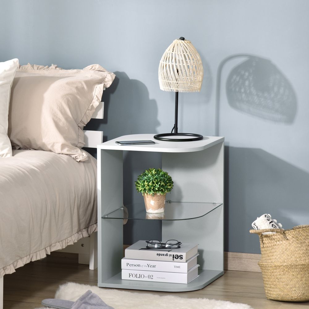 HOMCOM Modern Three-Tier Corner Side Table with Storage - Stylish Grey Design