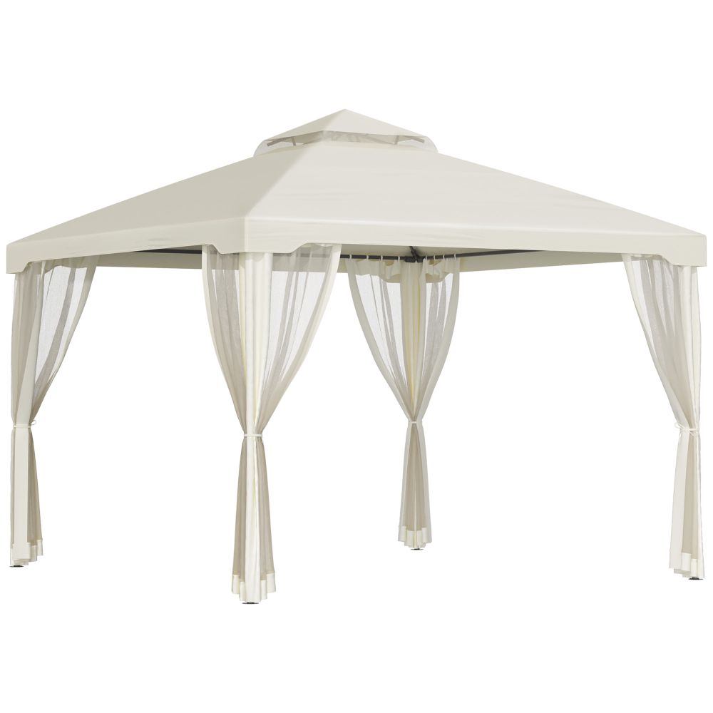 Outsunny 3x3m Cream White Garden Gazebo - Stylish UV Protection & Netting