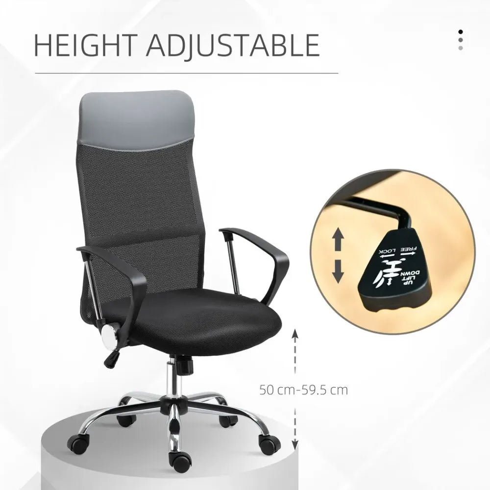 Ergonomic High Back Mesh Office Chair with Faux Leather & Adjustable Features