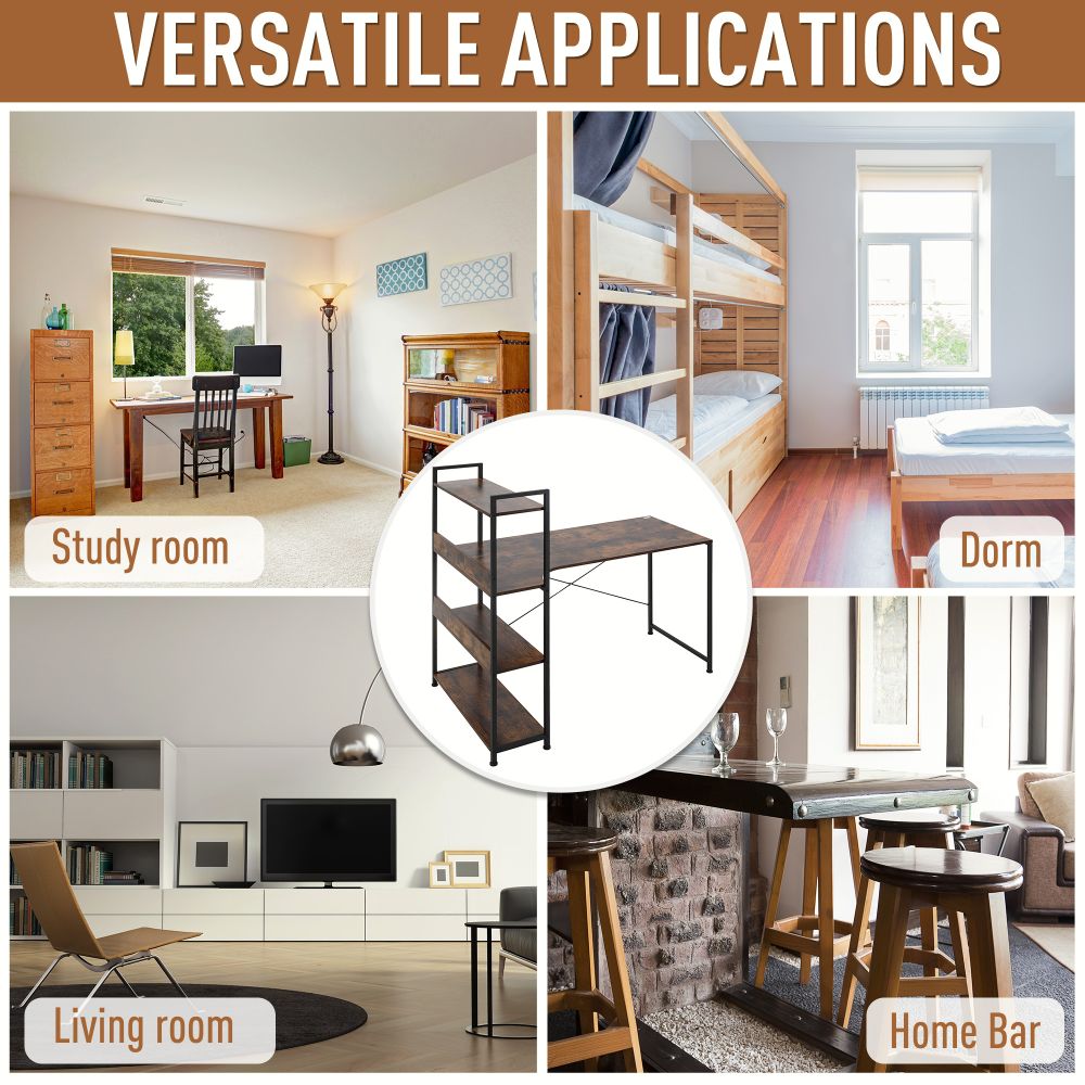 Retro Industrial Computer Desk with 4-Tier Storage – Stylish & Functional