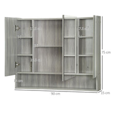 Load image into Gallery viewer, kleankin Grey Wall-Mounted Bathroom Mirror Cabinet with 3 Doors &amp; Storage
