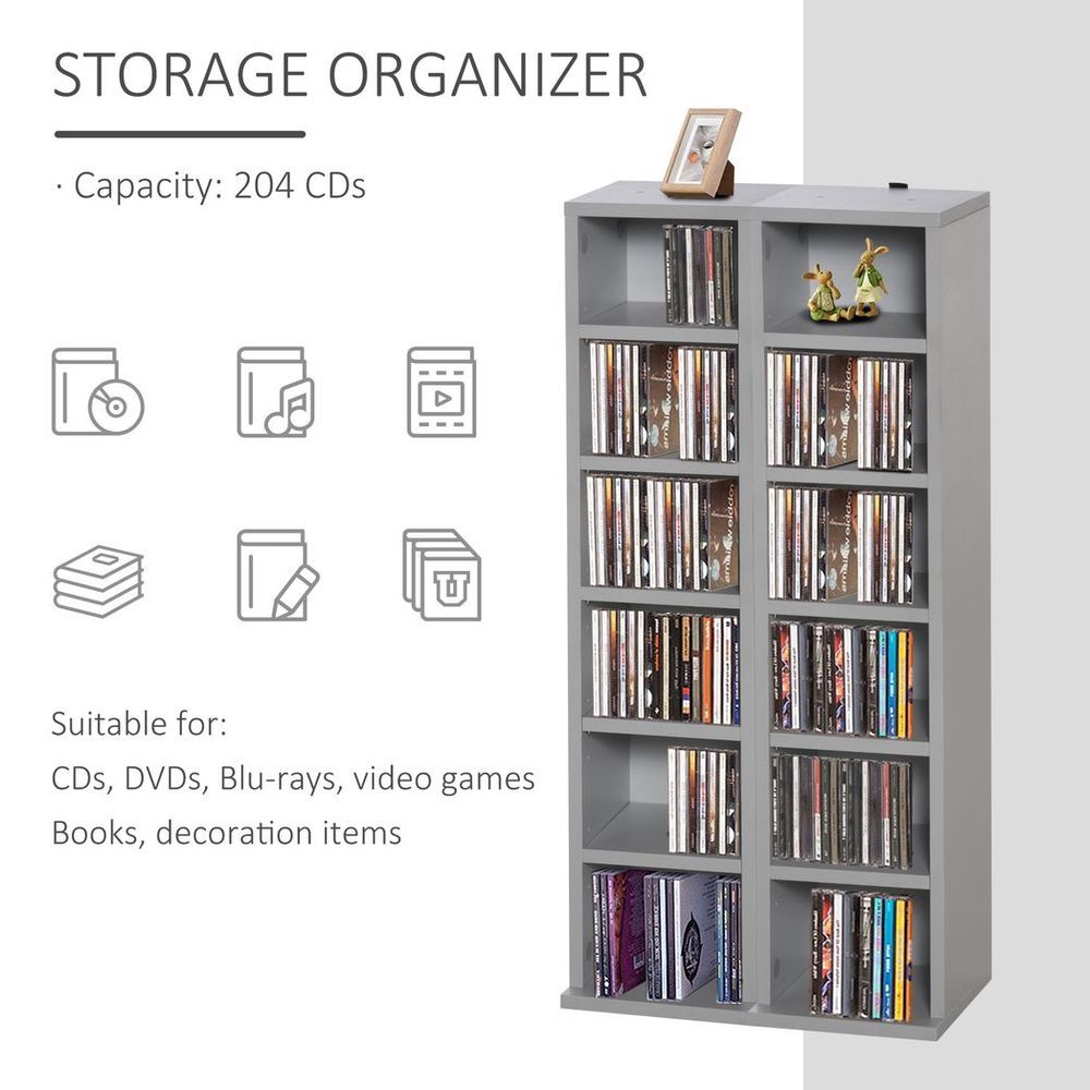 Dual Adjustable CD Media Tower Rack - Stylish Grey Storage Solution