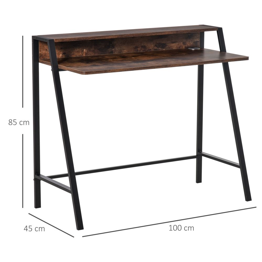 Rustic Brown Writing Desk & Workstation with Storage Shelf - Minimalist Elegance
