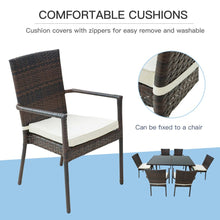 Load image into Gallery viewer, Elegant 6-Seater Brown Rattan Garden Dining Set with Tempered Glass Table
