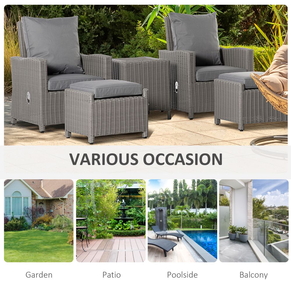 Cozy 2-Seater Rattan Patio Set with Reclining Chairs & Cooler Table