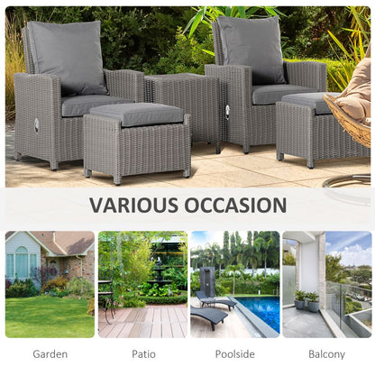 Cozy 2-Seater Rattan Patio Set with Reclining Chairs & Cooler Table