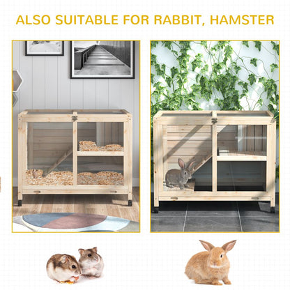 Natural Indoor Rabbit & Guinea Pig Hutch with Openable Roof and Wheels