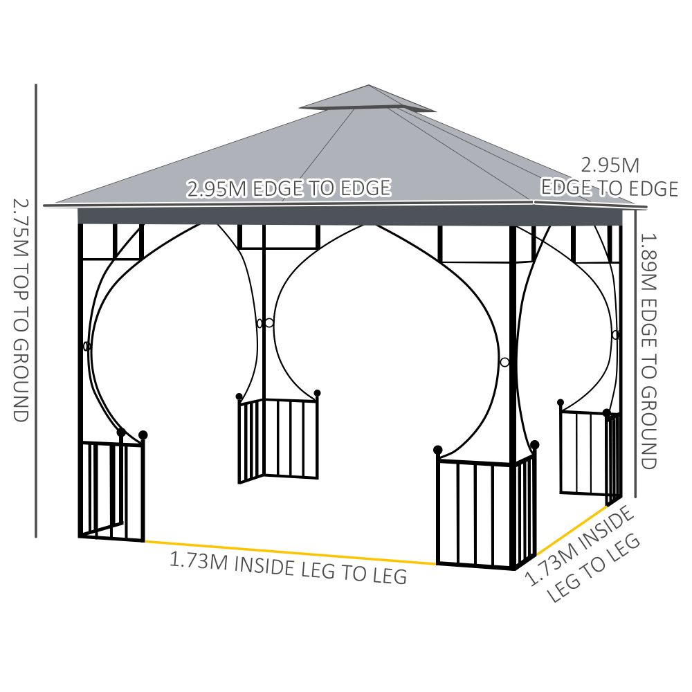 Outsunny 3x3m Light Grey Gazebo Canopy - UV Protection & Rain Shelter for Patio