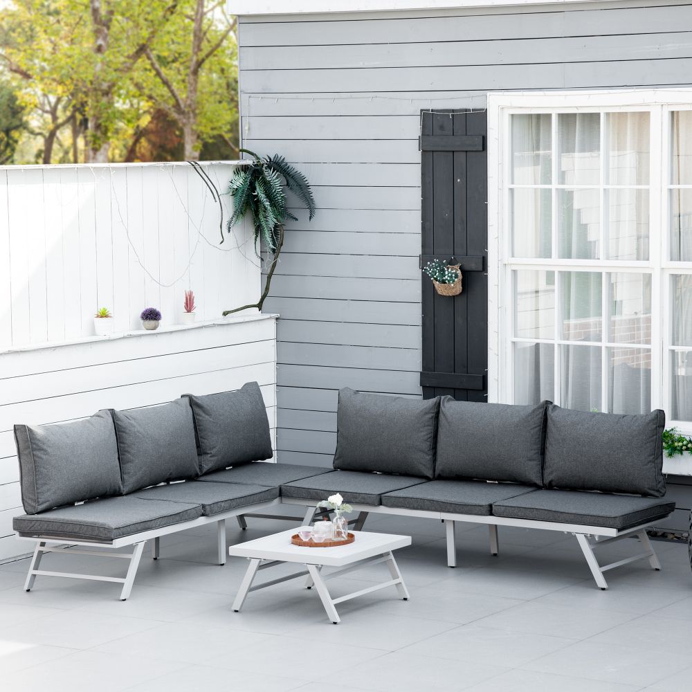 Versatile 3-Piece Garden Seating Set: Grey Convertible Sofa & Coffee Table