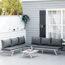 Load image into Gallery viewer, Versatile 3-Piece Garden Seating Set: Grey Convertible Sofa &amp; Coffee Table
