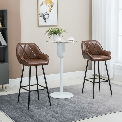 Retro Chic Bar Stools - Set of 2 Stylish Faux Leather Chairs with Steel Frames