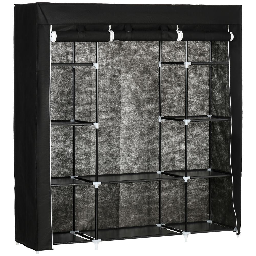 Portable Fabric Wardrobe with 10 Shelves & Hanging Rail - Stylish Storage Solution