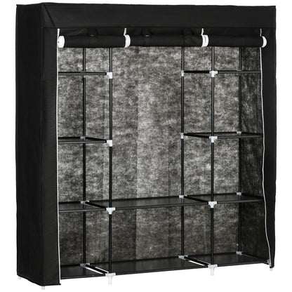 Portable Fabric Wardrobe with 10 Shelves & Hanging Rail - Stylish Storage Solution