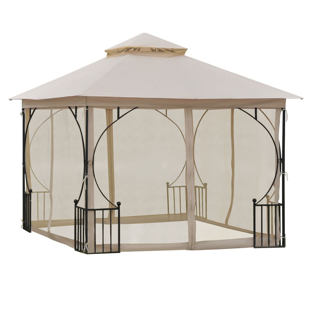 Durable 3m x 3m Beige Metal Gazebo - Waterproof & UV-Resistant Outdoor Shelter