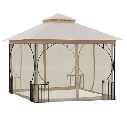 Durable 3m x 3m Beige Metal Gazebo - Waterproof & UV-Resistant Outdoor Shelter