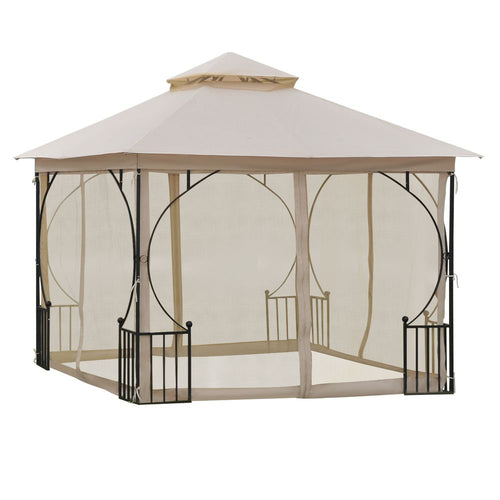 Durable 3m x 3m Beige Metal Gazebo - Waterproof & UV-Resistant Outdoor Shelter