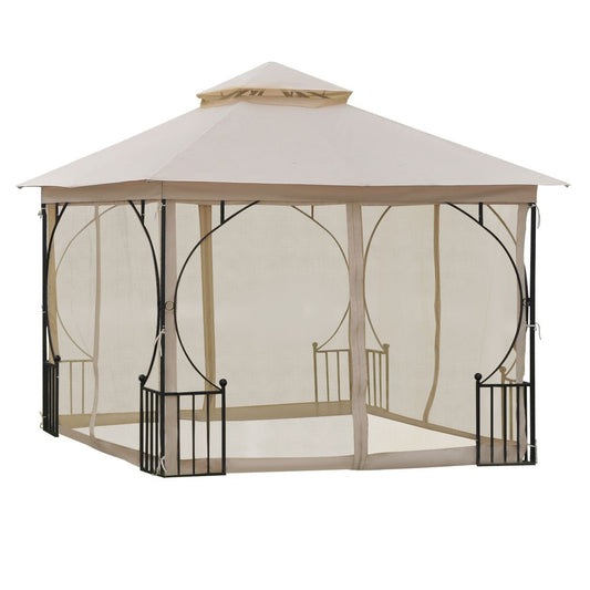 Durable 3m x 3m Beige Metal Gazebo - Waterproof & UV-Resistant Outdoor Shelter