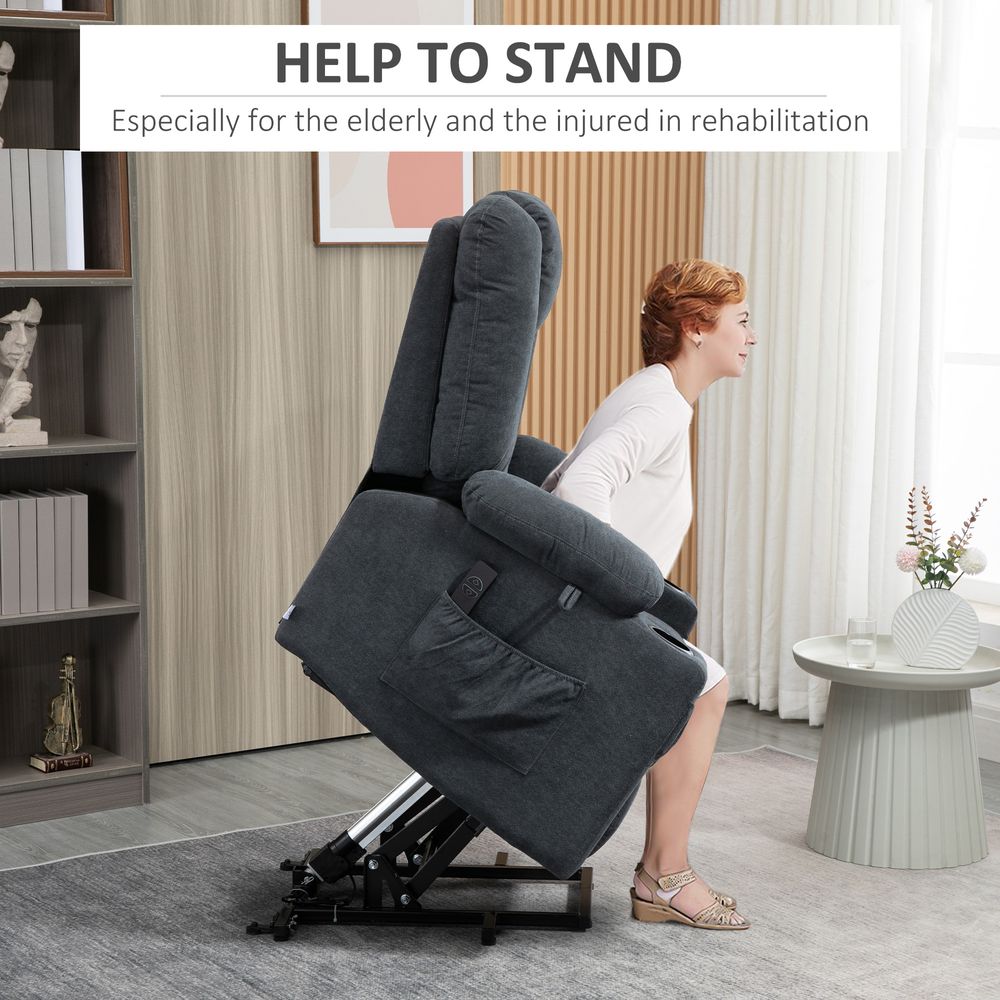 Elevate & Relax: Grey Lift Recliner Chair w/ Remote - Perfect for Seniors