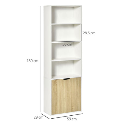 Elegant White & Oak Tall Bookcase with 2 Doors and 4 Shelves for Stylish Storage
