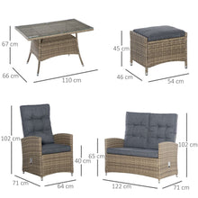 Load image into Gallery viewer, 6-Piece Rattan Dining Set with Tempered Glass Table &amp; Cushioned Armchairs
